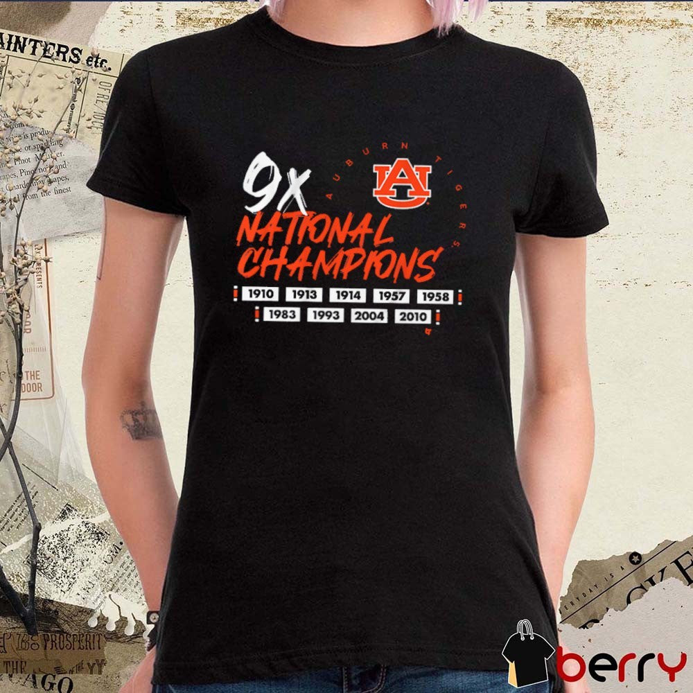 Auburn Tigers Football NCAA Nine Time National Champions 1910-2010 t-shirt