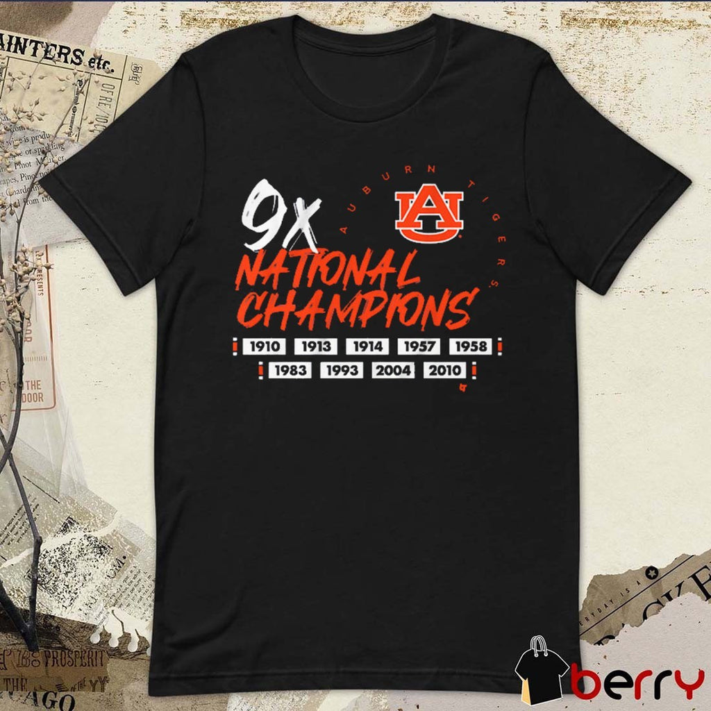 Auburn Tigers Football NCAA Nine Time National Champions 1910-2010 t-shirt