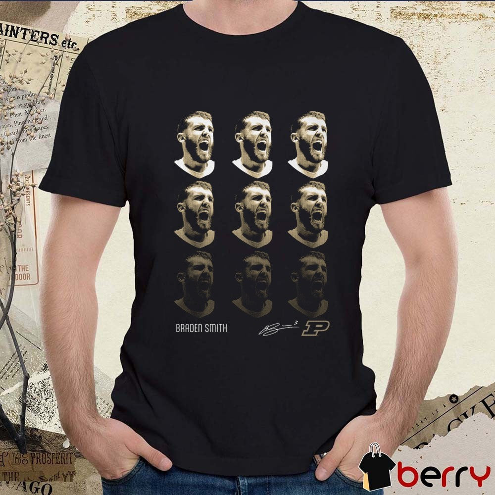 Braden Smith Patterned Head Purdue Boilermakers Big Ten Conference Signature Graphic t-shirt
