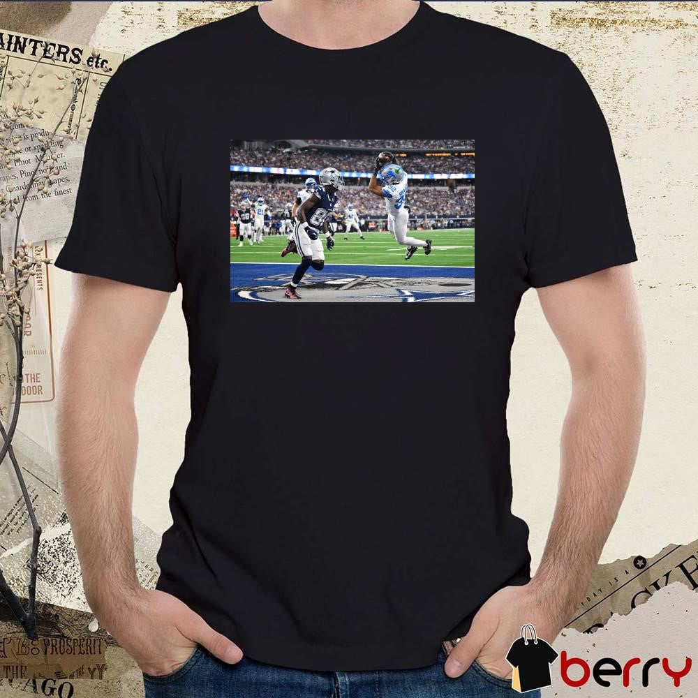 Brian Branch intercepts a pass in the end zone Detroit’s Detroit Lions vs Dallas Cowboys t-shirt