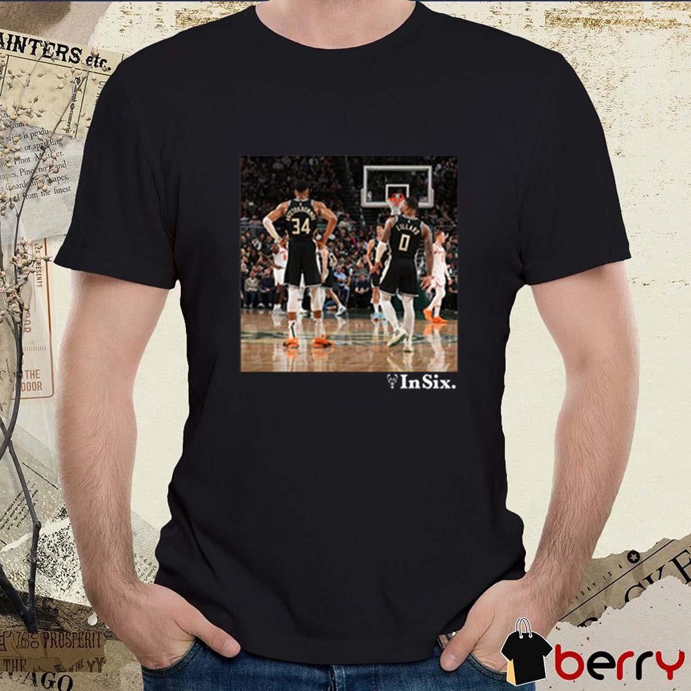Bucks In Six Photo Reel Giannis Antetokounmpo and Damian Lillard Milwaukee Bucks 2024 t-shirt