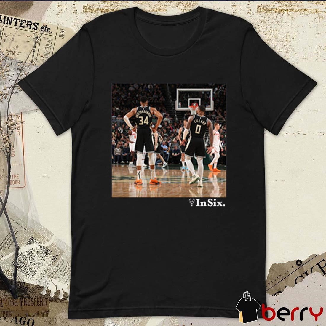 Bucks In Six Photo Reel Giannis Antetokounmpo and Damian Lillard Milwaukee Bucks 2024 t-shirt