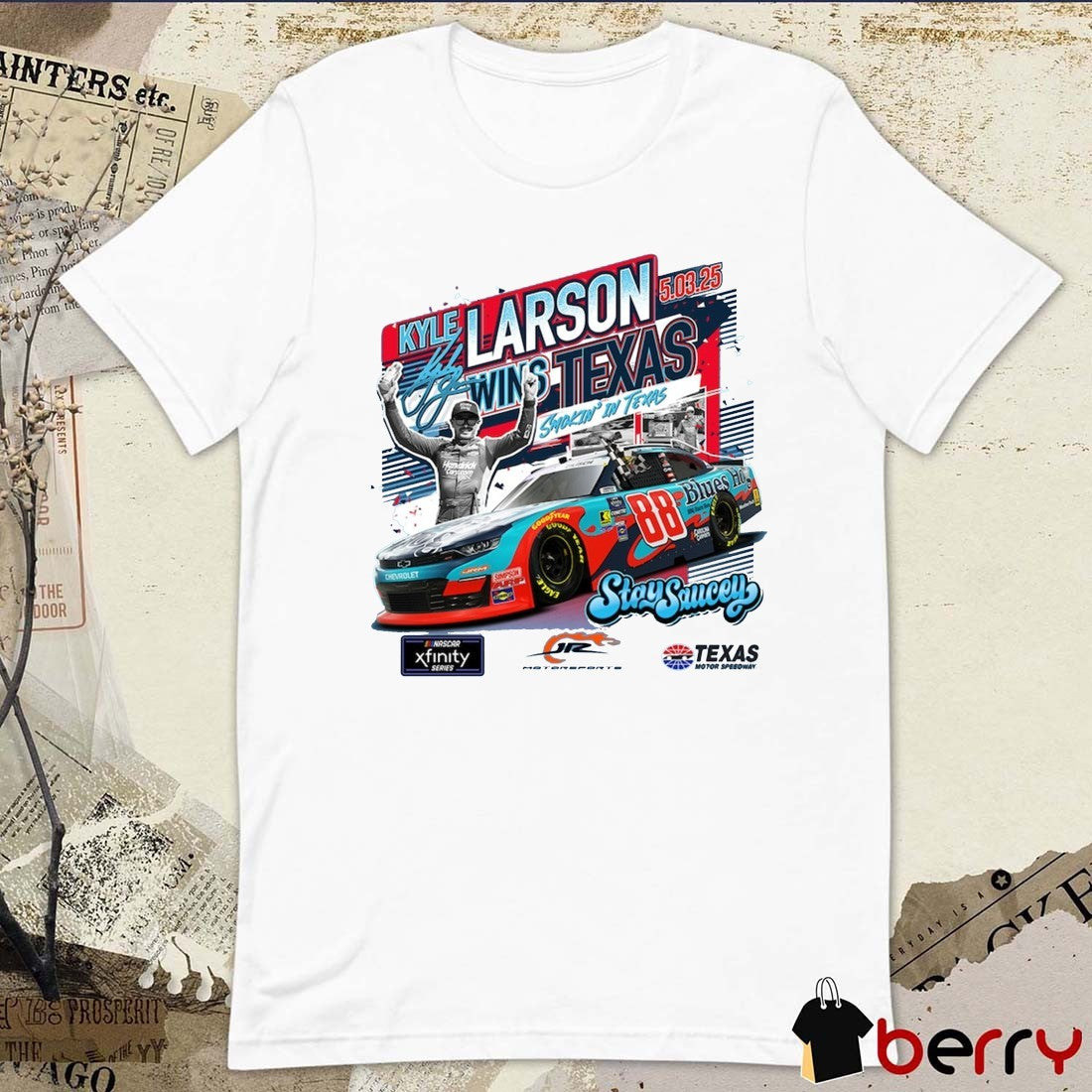 Checkered Flag Sports Kyle Larson 2025 Xfinity Series Andy’s Frozen Custard 300 Race Winner Texas Signature t-shirt