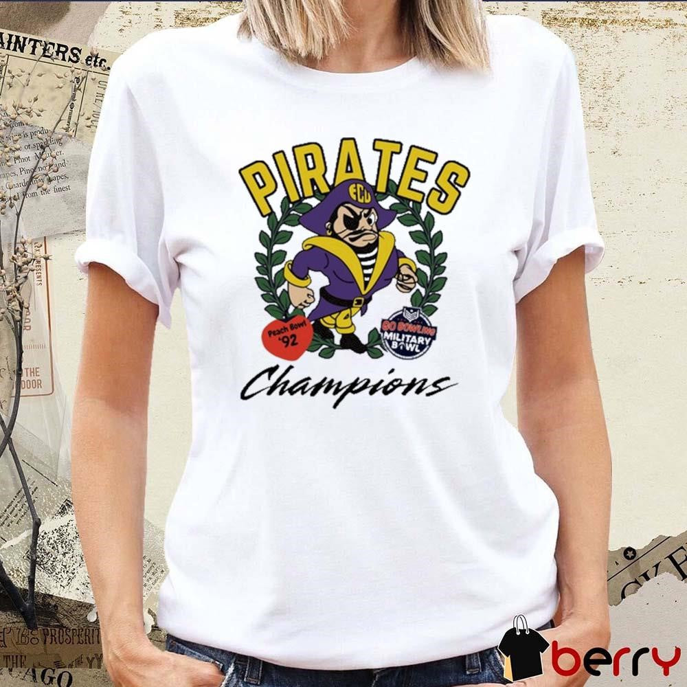 ECU East Carolina Pirates Football Champions Peach Bowl ’92 Go Bowling Military Bowl Mascot t-shirt