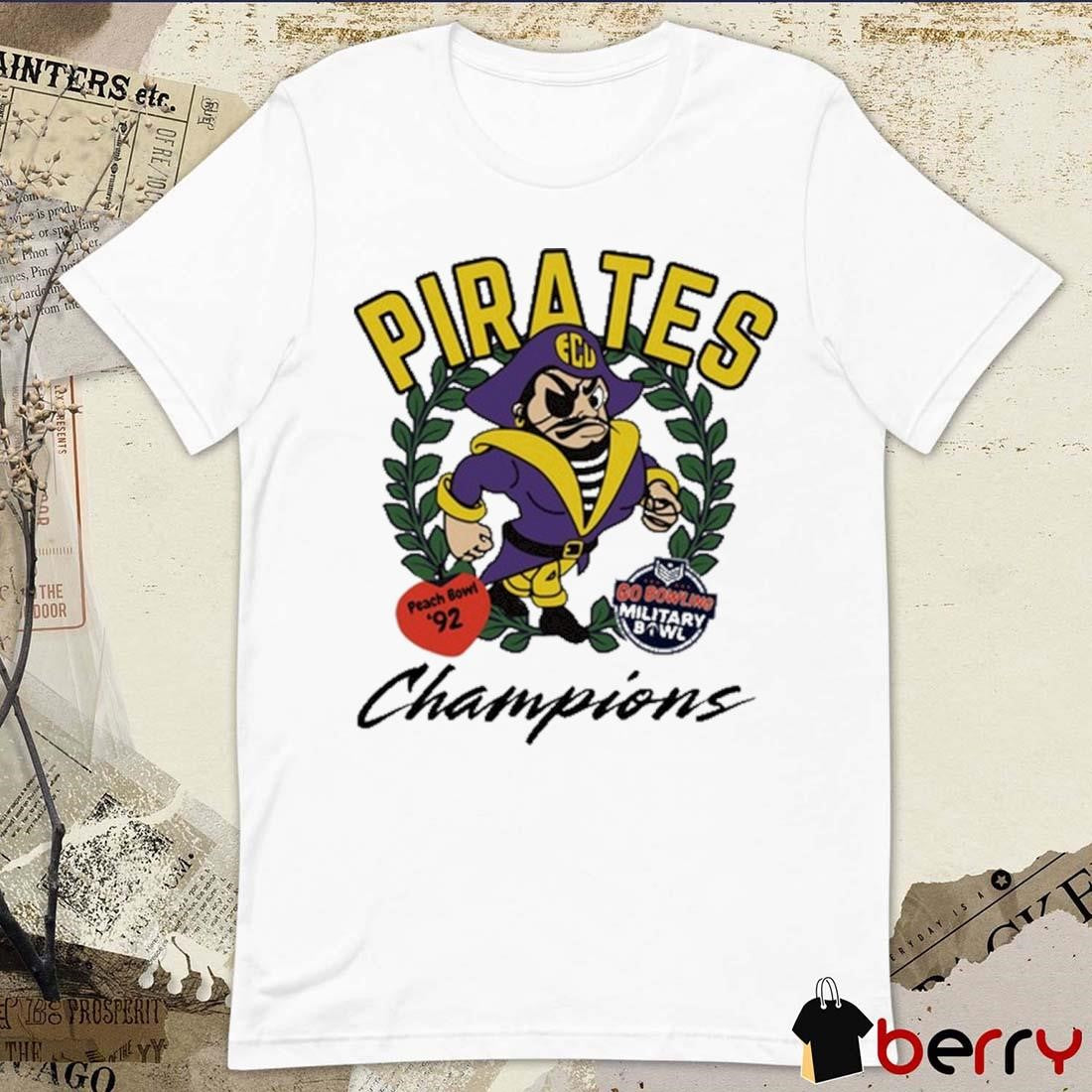 ECU East Carolina Pirates Football Champions Peach Bowl ’92 Go Bowling Military Bowl Mascot t-shirt