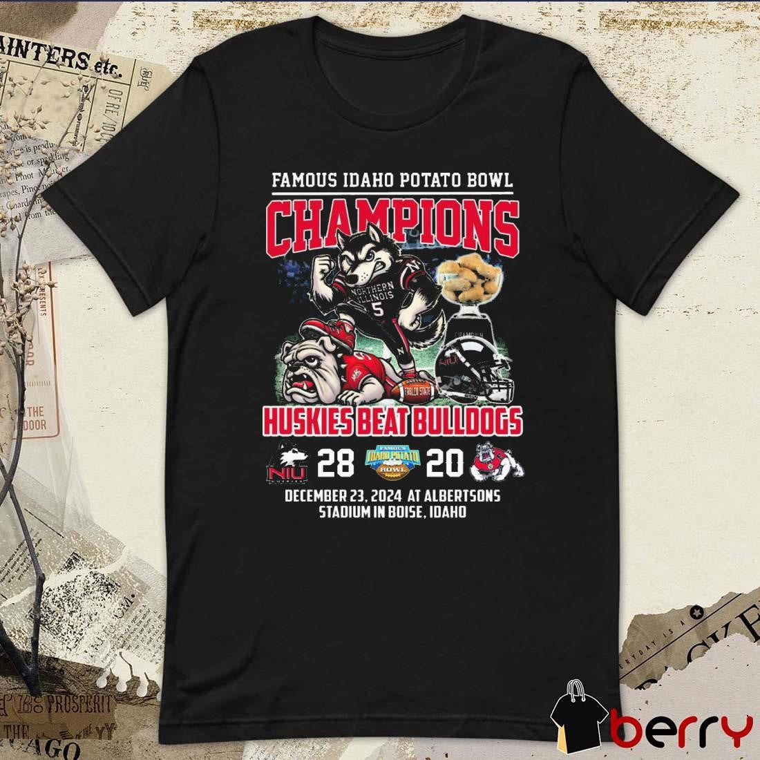 Famous Idaho Potato Bowl Champions Huskies Beat Bulldogs 28 – 20 Score Dec 23 2024 At Albertsons Stadium Mascot t-shirt