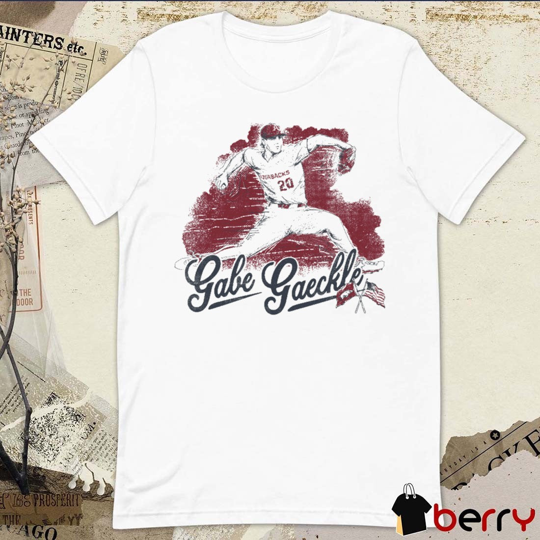 Gabe Gaeckle Pitcher Arkansas Razorbacks Baseball NCAA Graphic t-shirt