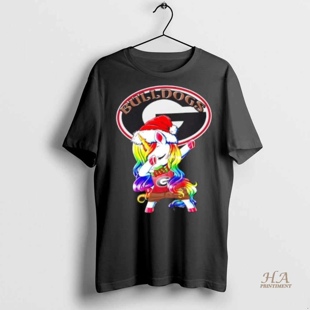 Official Georgia Bulldogs Football X Unicorn Santa Hat Dabbing Merry Christmas Shirt