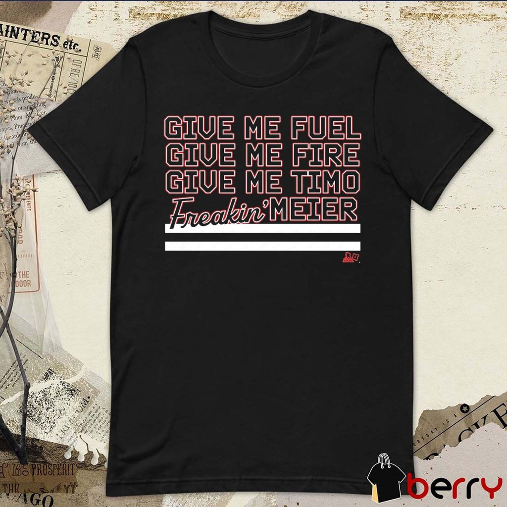 Give Me Fuel, Fire, Timo Freakin’ Meier New Jersey Devils t-shirt