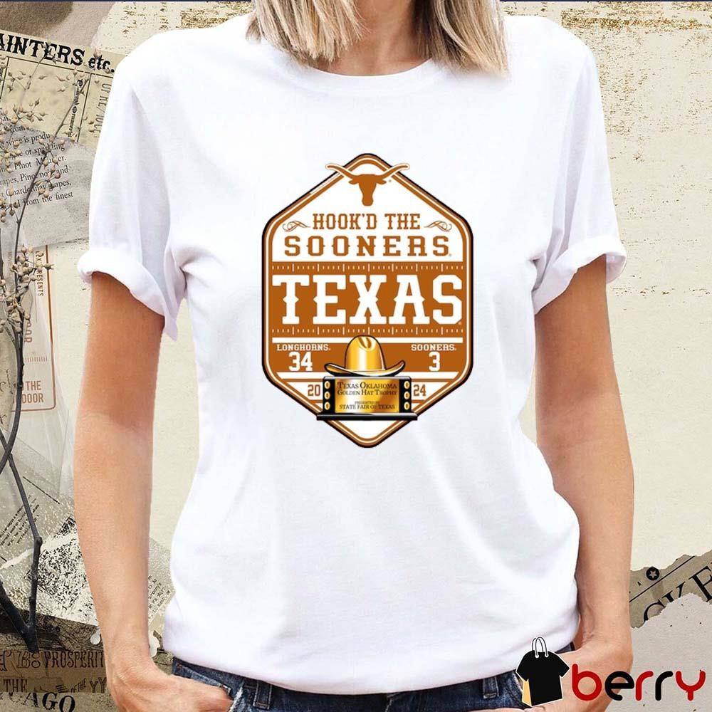 Hook’d The Sooners Texas Longhorns 34 – 3 Oklahoma Sooners 2024 Red River Rivalry Score t-shirt