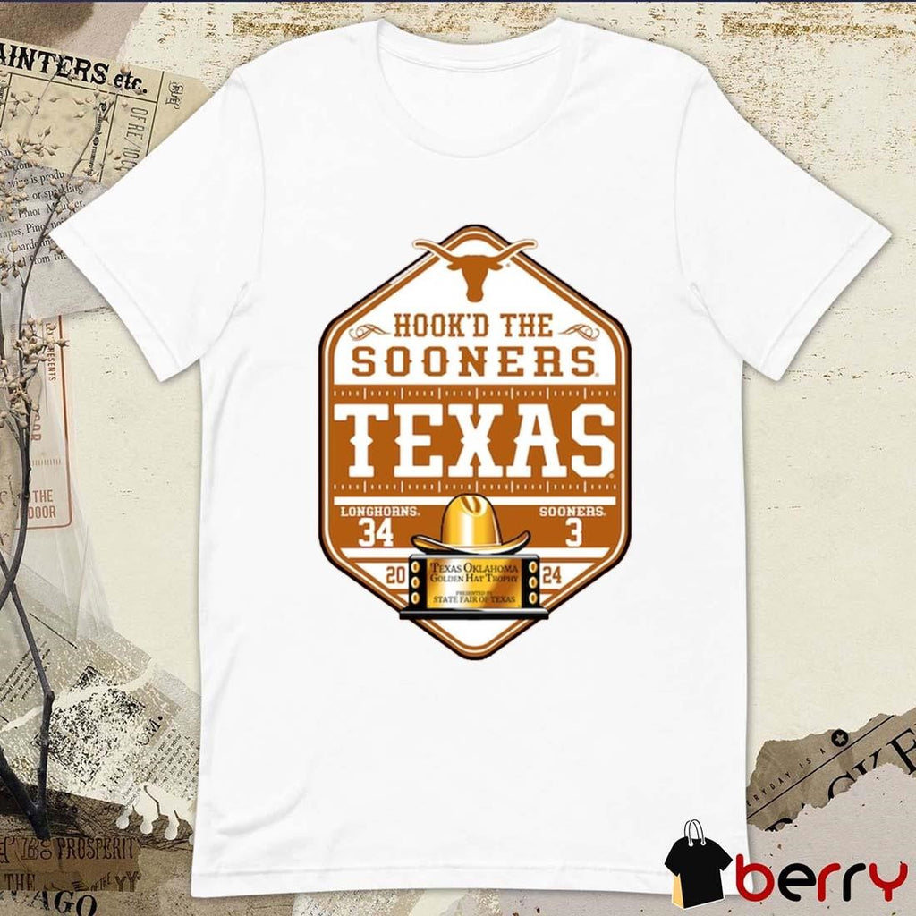 Hook’d The Sooners Texas Longhorns 34 – 3 Oklahoma Sooners 2024 Red River Rivalry Score t-shirt