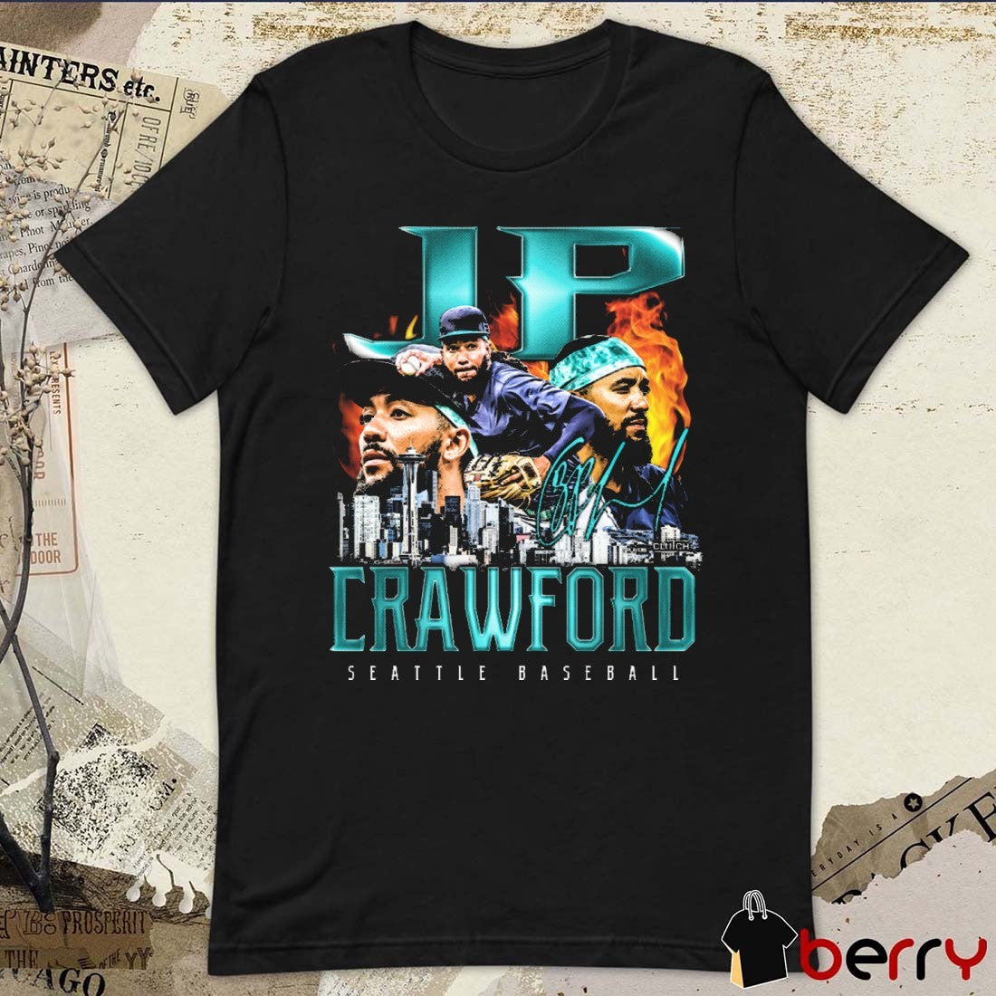 JP Crawford Retro Flair Seattle Mariners MLB Baseball Signature Graphic t-shirt