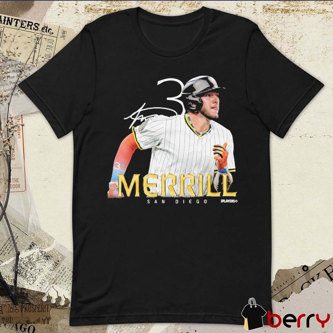 Jackson Merrill #3 San Diego Padres MLB Signature Portrait 2025 t-shirt