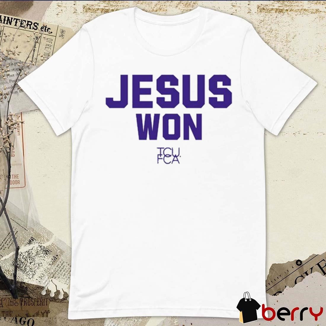 Josh Hoove Wearing Jesus Won Tcu Fca t-shirt