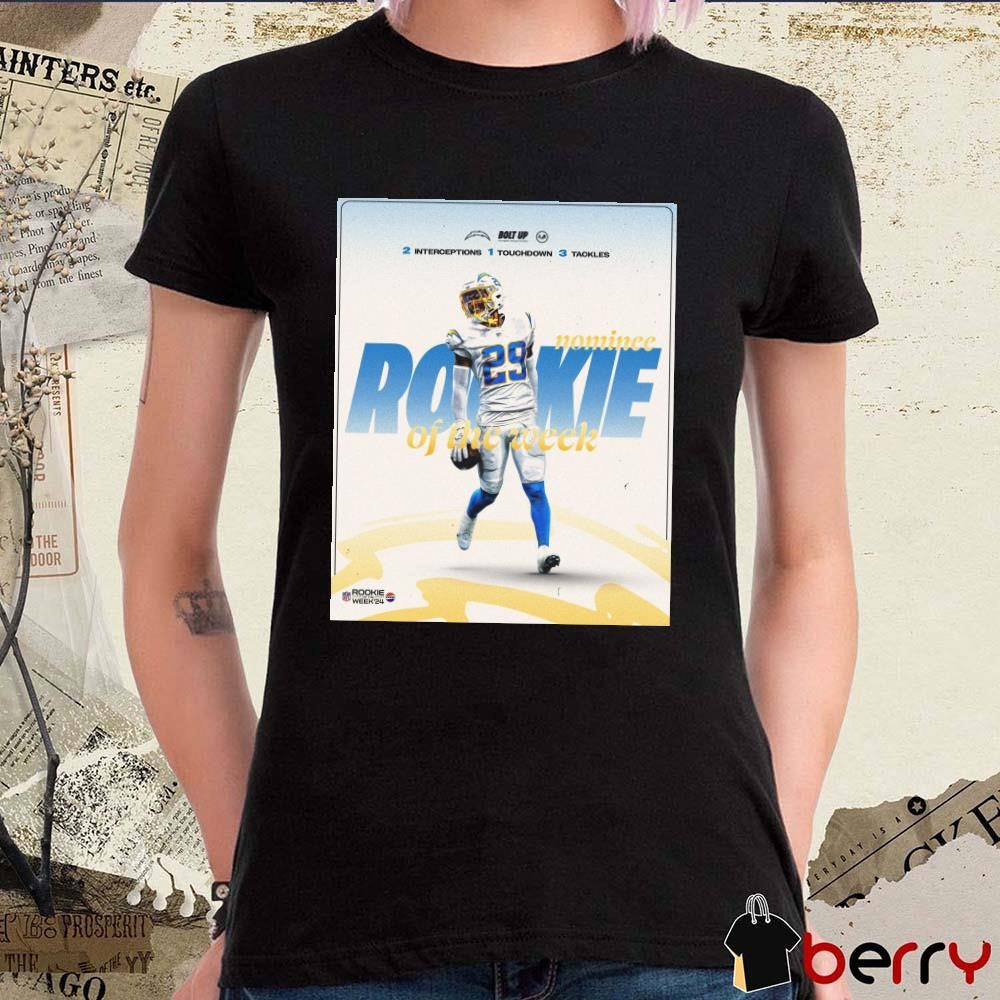 Los Angeles Chargers Tarheeb Still Nominee Rookie Of The Week ’24 2 Interceptions 1 Touchdown 3 Tackles Poster t-shirt