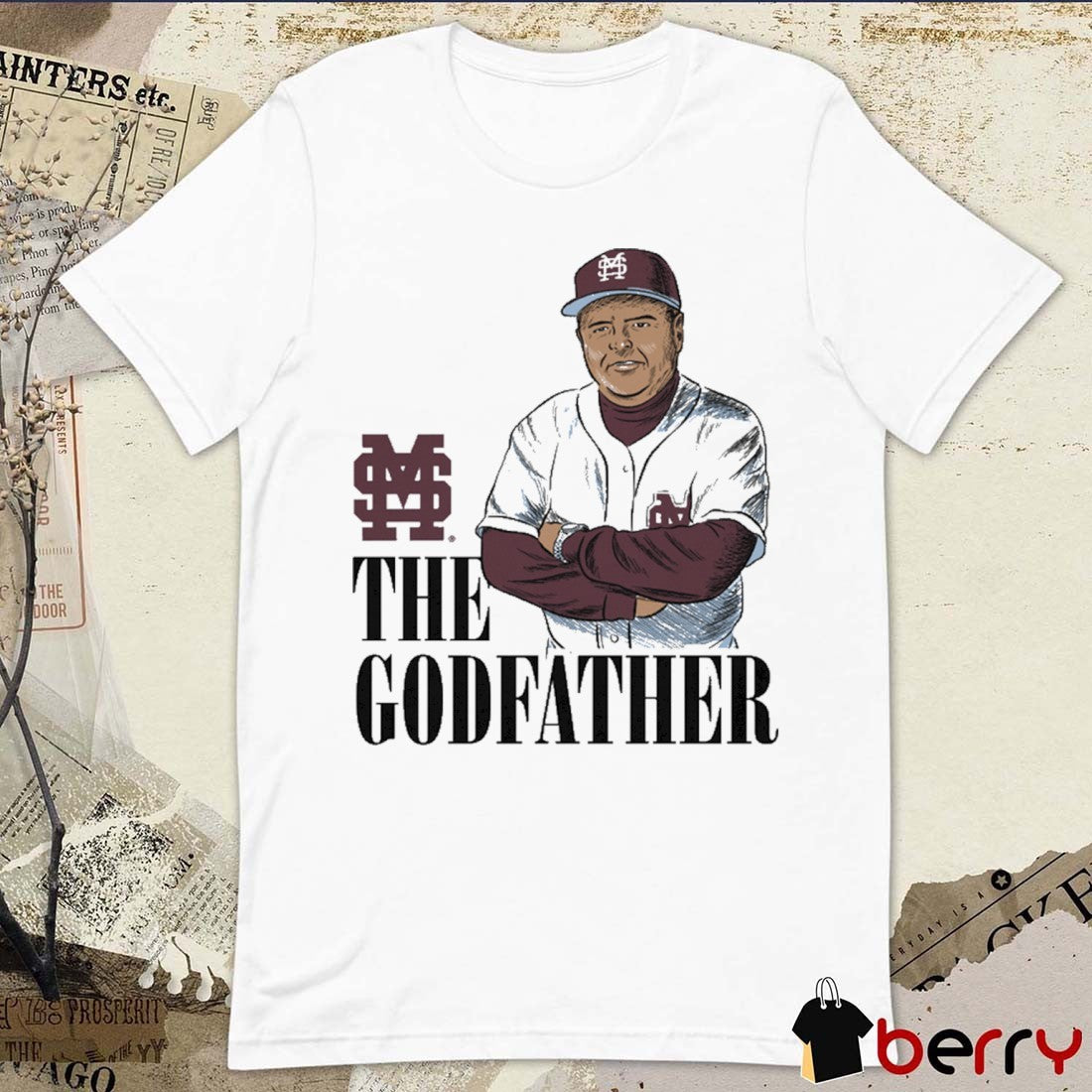 MSU Mississippi State Bulldogs baseball Ron Polk The Godfather Painting t-shirt