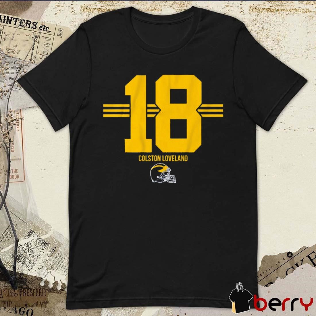 Michigan Wolverines Football Colston Loveland 18 Stripe t-shirt