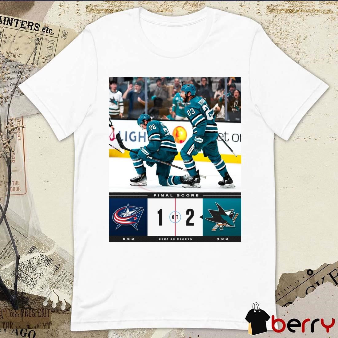 NHL Final Score Columbus Blue Jackets Vs San Jose Sharks 1 – 2 2024-25 Season Poster t-shirt