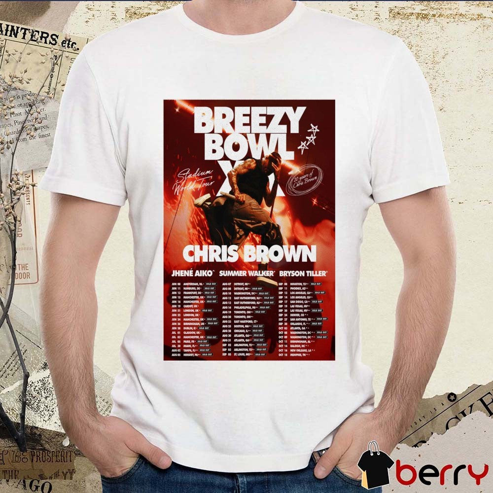 Poster Chris Brown 20 Year Stadium World Tour 2025 With Jhené Aiko Summer Walker Bryson Tiller t-shirt