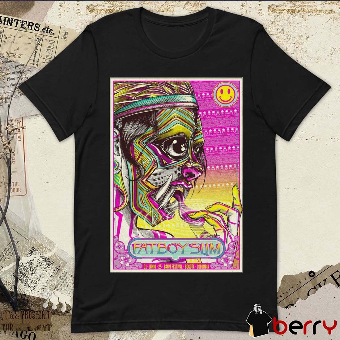 Poster Fatboy Slim June 1 2025 Baum Festival In Bogotá Colombia t-shirt