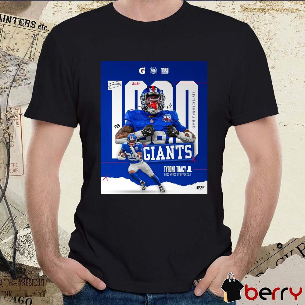 Poster New York Giants Football Tyrone Tracy Jr. 1,000 Yards Of Offense 2024 Signature t-shirt