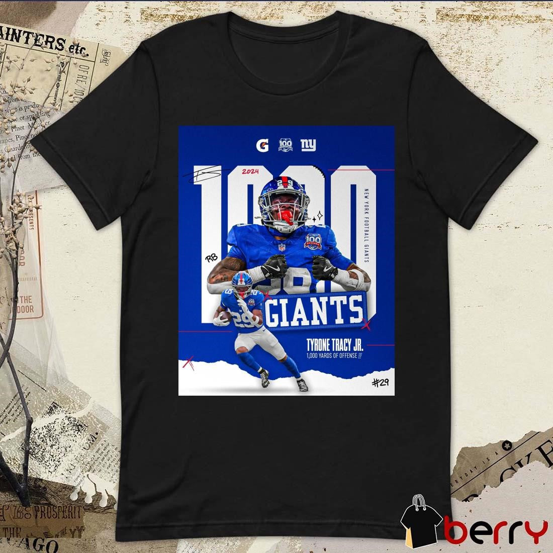 Poster New York Giants Football Tyrone Tracy Jr. 1,000 Yards Of Offense 2024 Signature t-shirt