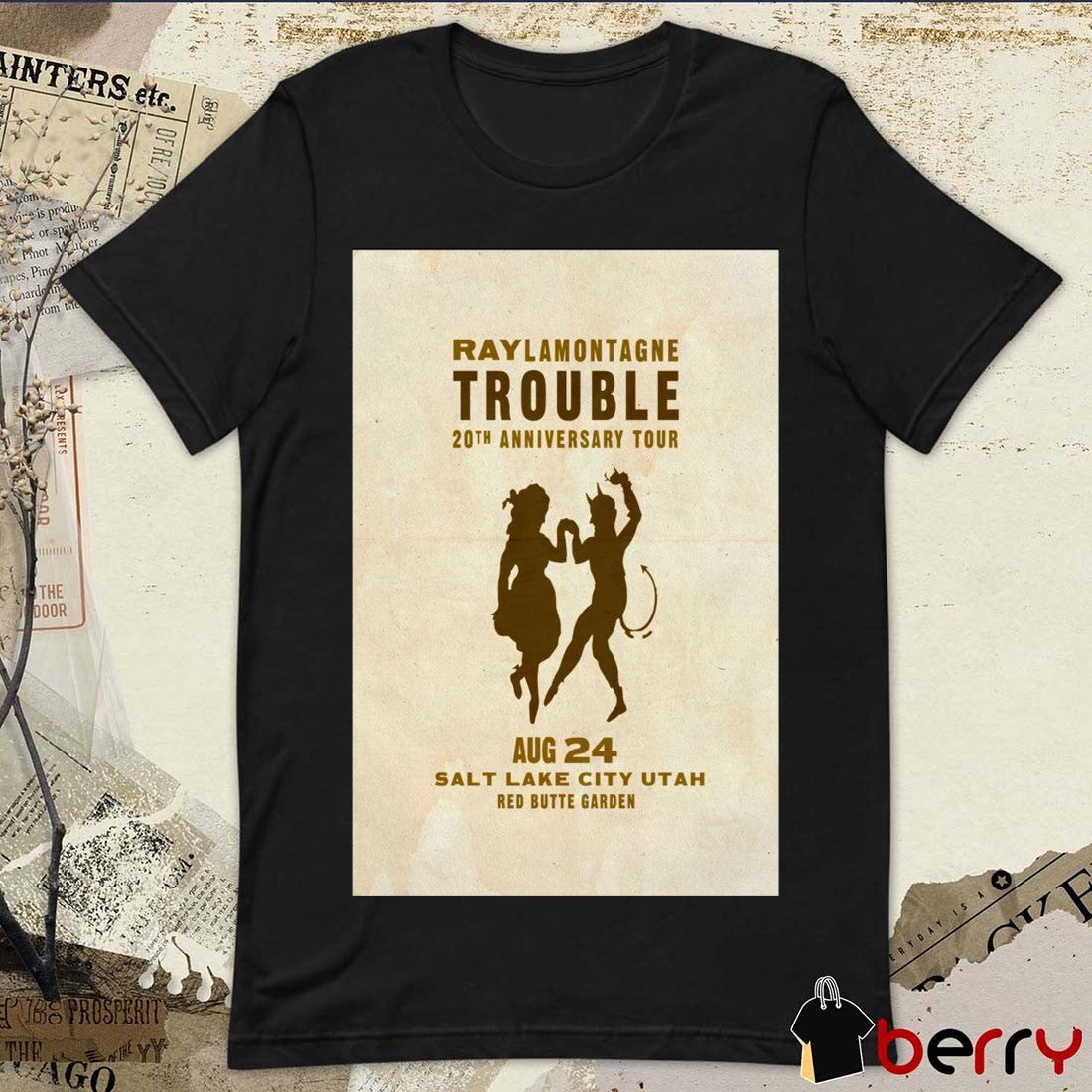 Poster Ray LaMontagne Trouble 20th Anniversary Tour Red Butte Garden Salt Lake City UT August 24 2025 Tour t-shirt