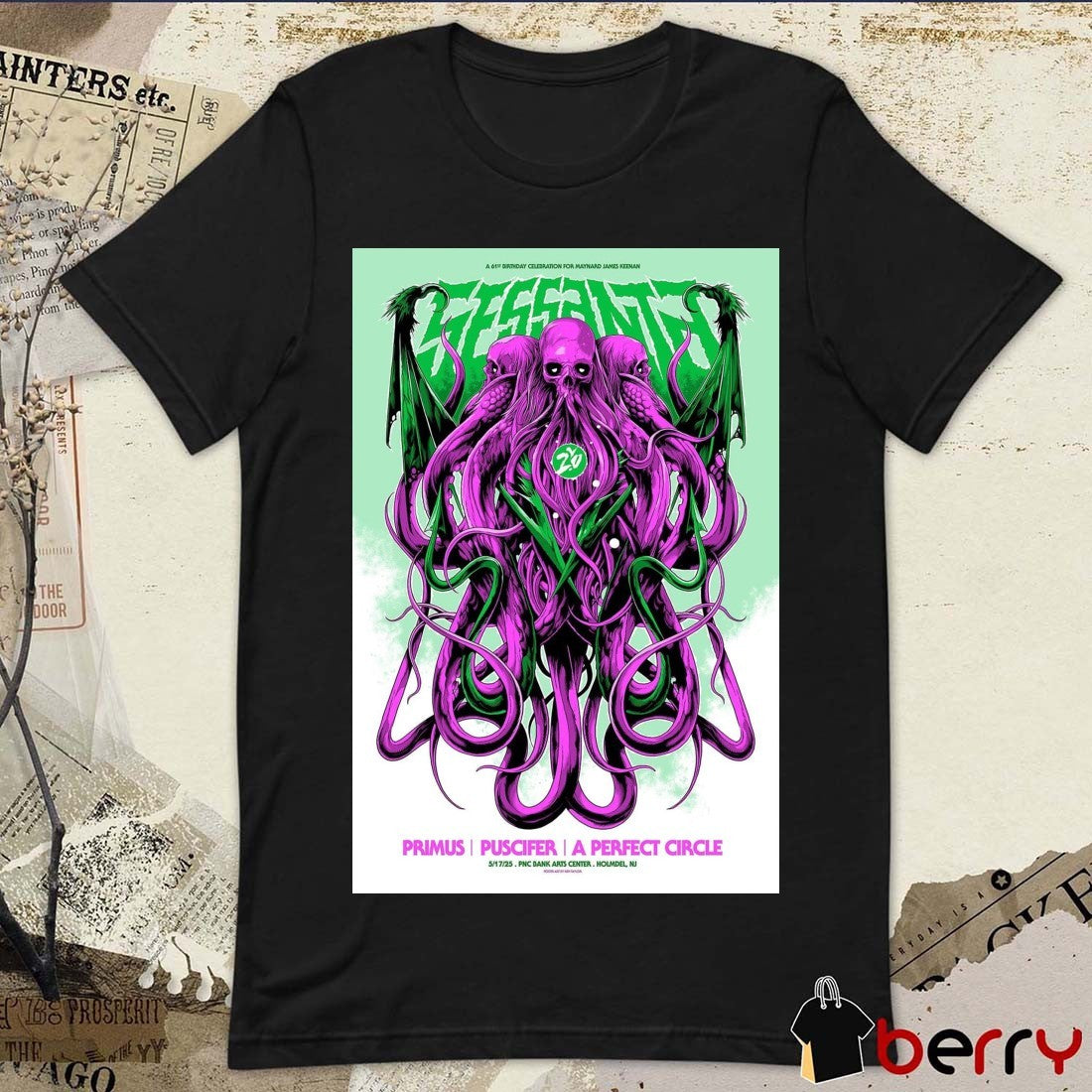 Poster Sessanta Primus Puscifer A Perfect Circle PNC Bank Arts Center Holmdel NJ May 17 2025 Concert t-shirt