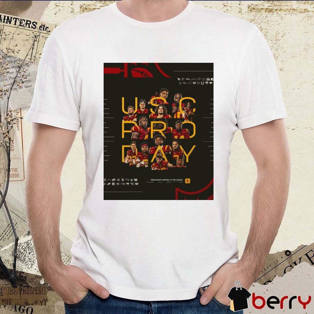 Poster USC Trojans Football Pro Day From South Central To The League Jamil Muhammad, Michael Lantz and Gavin Meyer t-shirt