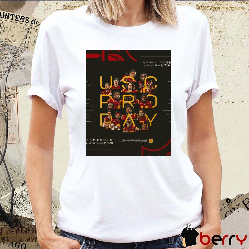 Poster USC Trojans Football Pro Day From South Central To The League Jamil Muhammad, Michael Lantz and Gavin Meyer t-shirt