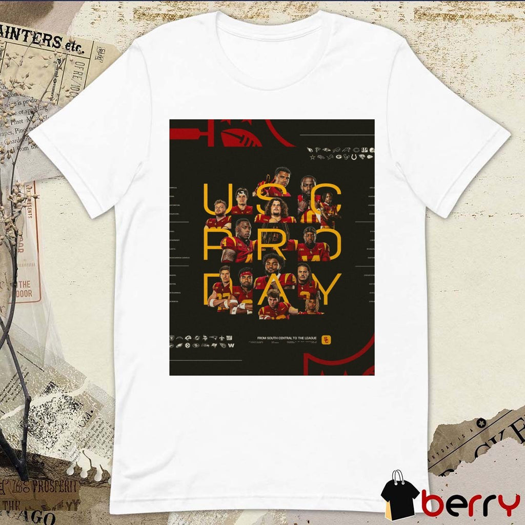 Poster USC Trojans Football Pro Day From South Central To The League Jamil Muhammad, Michael Lantz and Gavin Meyer t-shirt