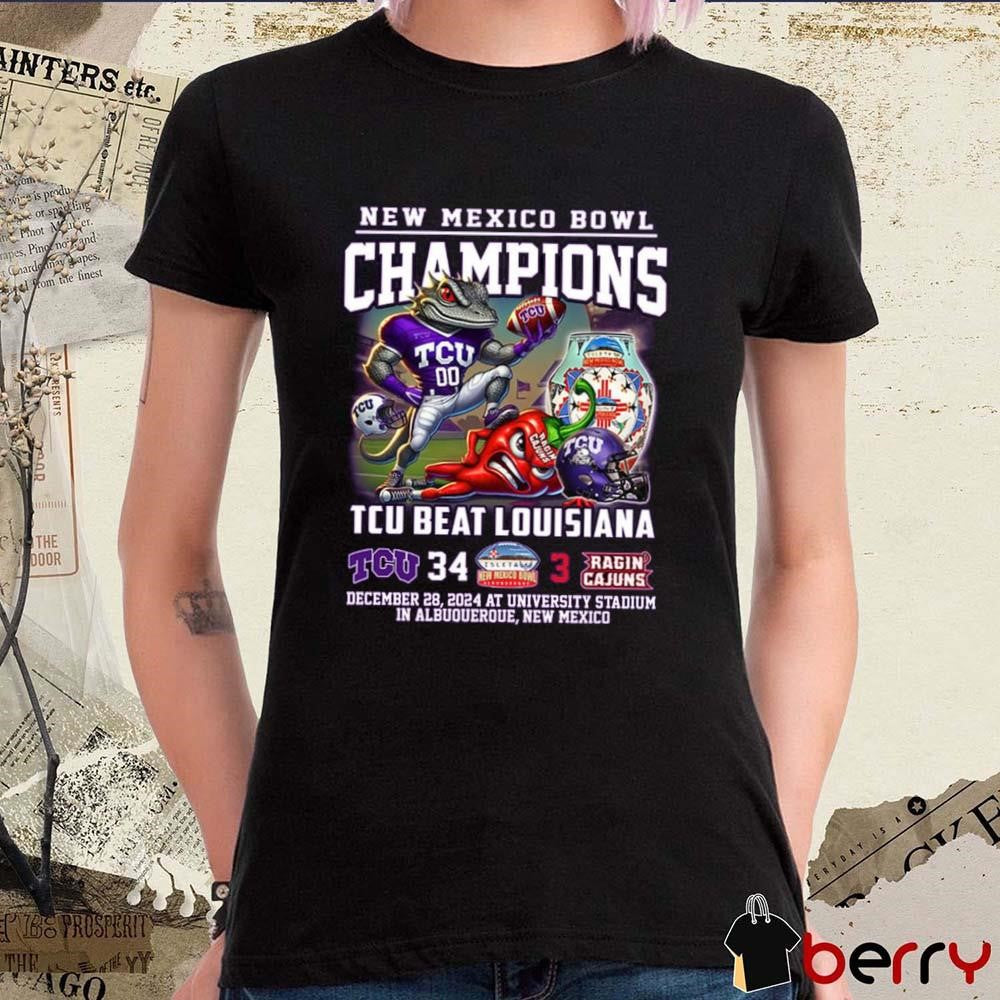 TCU Horned Frogs Beat Louisiana New Mexico Bowl 2024 Champions 34-3 Score Dec 28 At University Stadium Mascot t-shirt