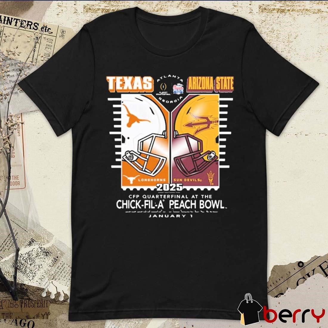 Texas Longhorns Vs Arizona State Sun Devils Jan 1 2024 CFP Quarter Final Bound Peach Bowl t-shirt