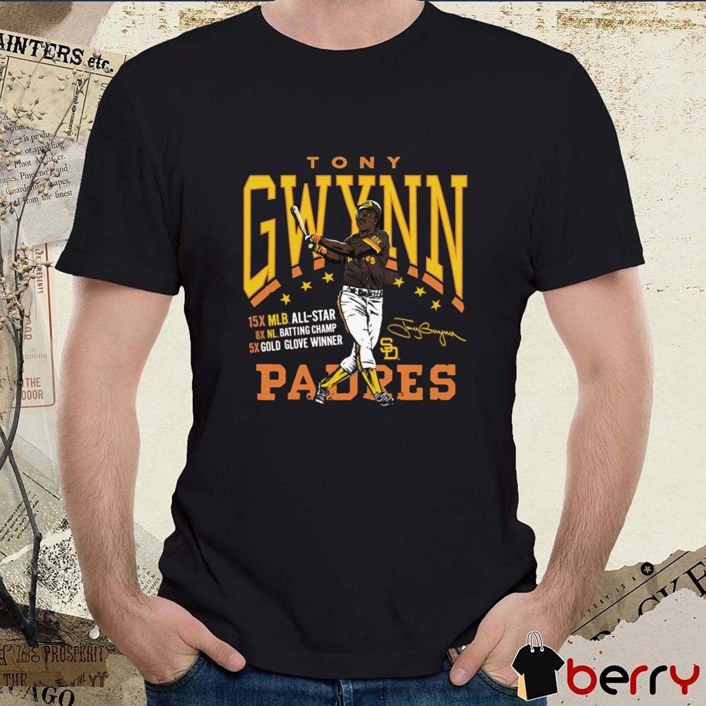Tony Gwynn San Diego Padres 5X Gold Glove Winner Graphic Player Signature t-shirt