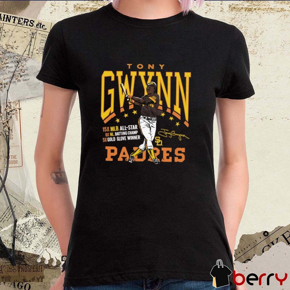 Tony Gwynn San Diego Padres 5X Gold Glove Winner Graphic Player Signature t-shirt