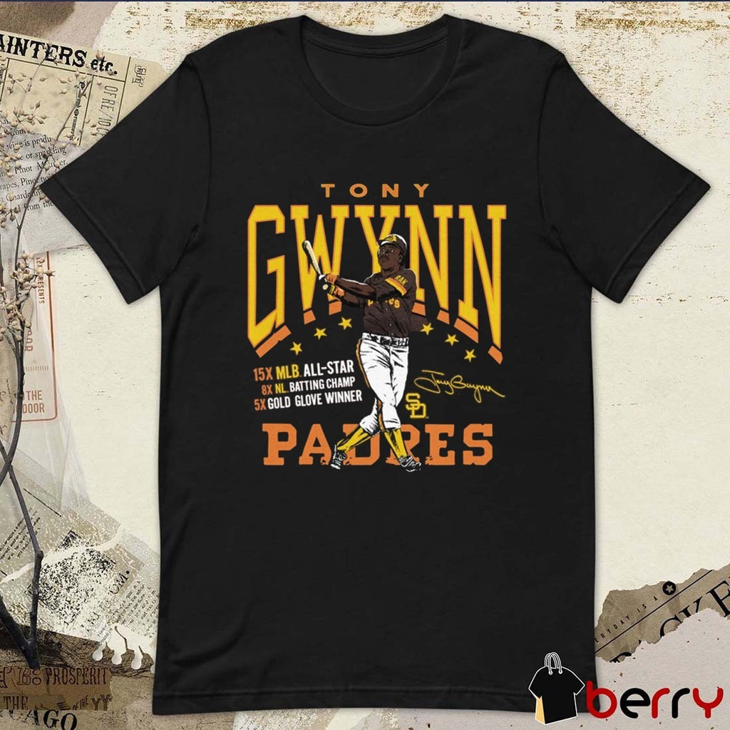 Tony Gwynn San Diego Padres 5X Gold Glove Winner Graphic Player Signature t-shirt
