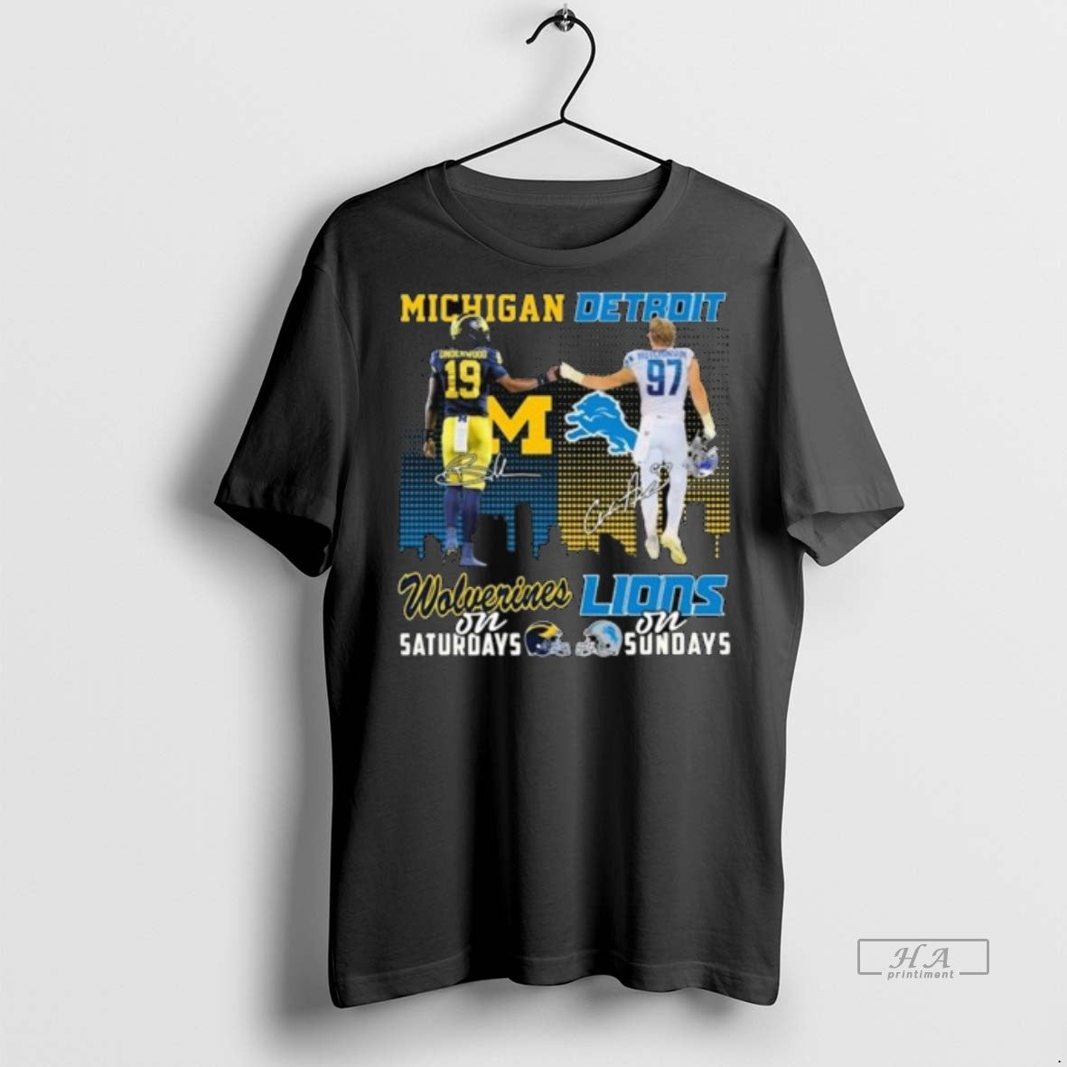 Official Trendy Underwood Michigan Wolverines On Saturdays And Hutchinson Detroit Lions On Sundays Signatures Long