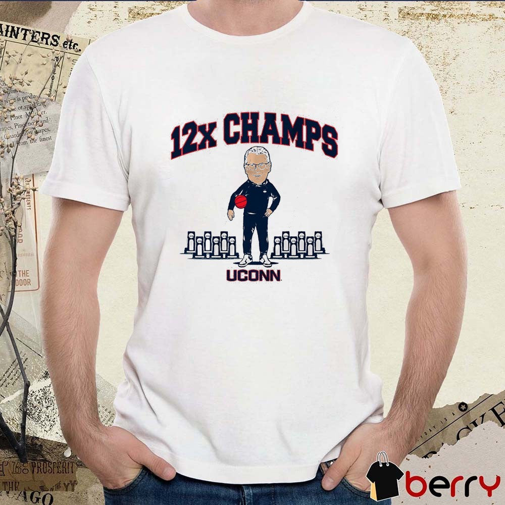 UConn Huskies Women’s Basketball Geno Auriemma 12x Champs Caricature t-shirt