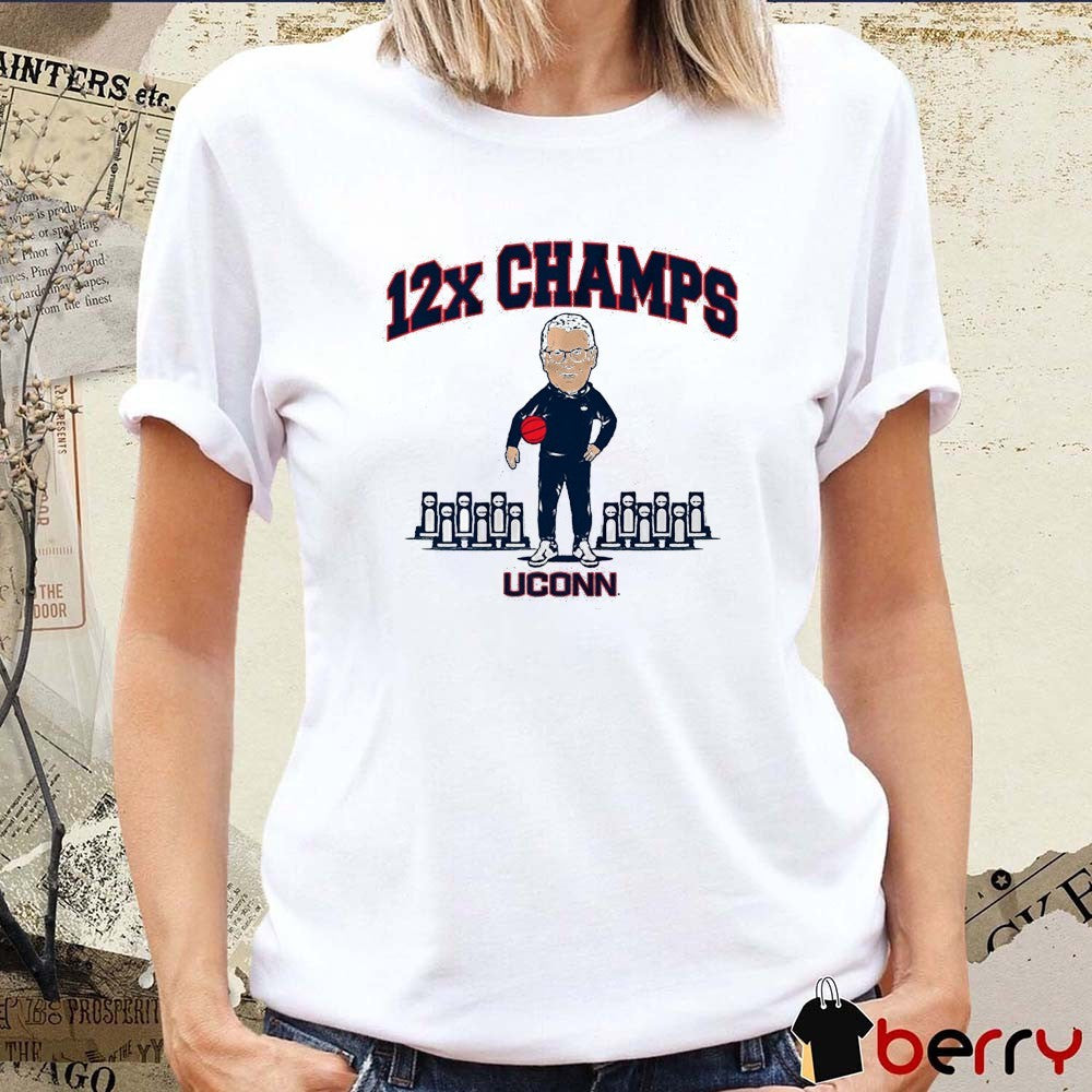 UConn Huskies Women’s Basketball Geno Auriemma 12x Champs Caricature t-shirt