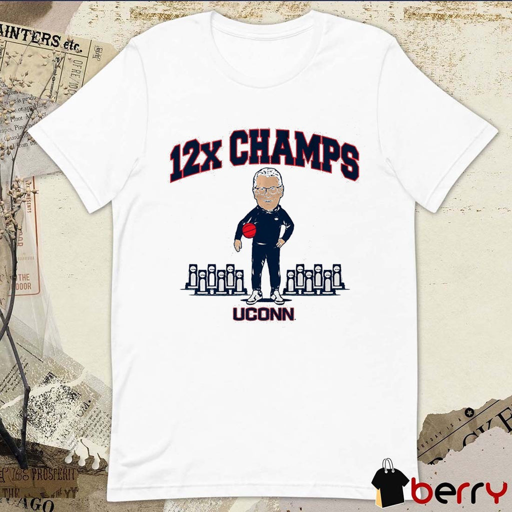 UConn Huskies Women’s Basketball Geno Auriemma 12x Champs Caricature t-shirt