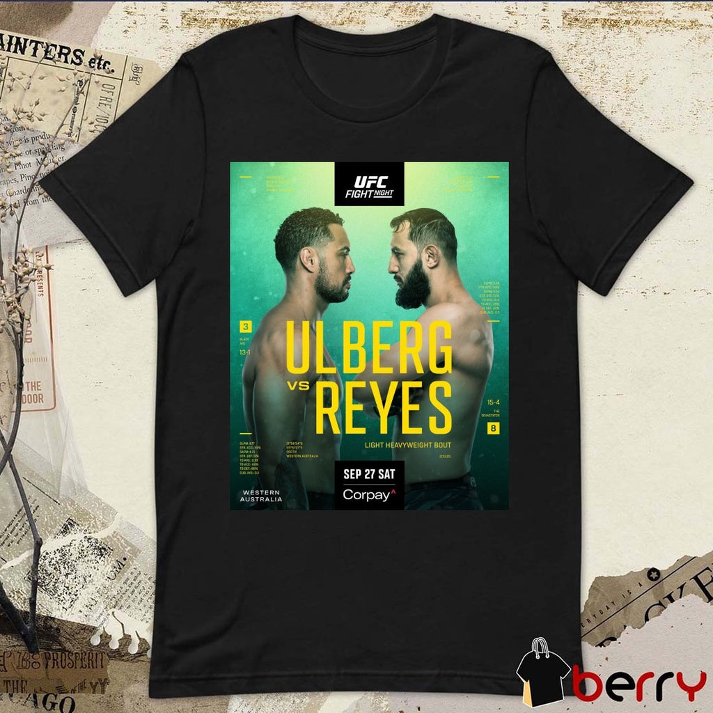 UFC Fight Night Carlos Ulberg and Dominick Reyes Light Heavyweight Bout September 27th 2025 Perth, Western Australia Poster t-shirt