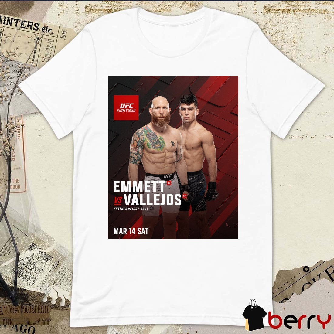 UFC Fight Night Emmett Vs Vallejos Featherweight Bout March 14 2026 Poster t-shirt