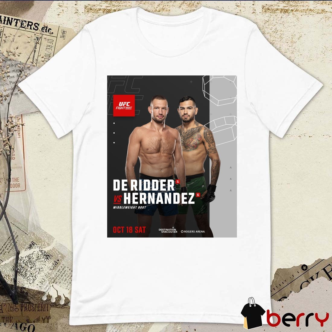 UFC Fight Night Reinier de Ridder Vs Anthony Hernandez Middleweight Bout October 18th 2025 Poster t-shirt