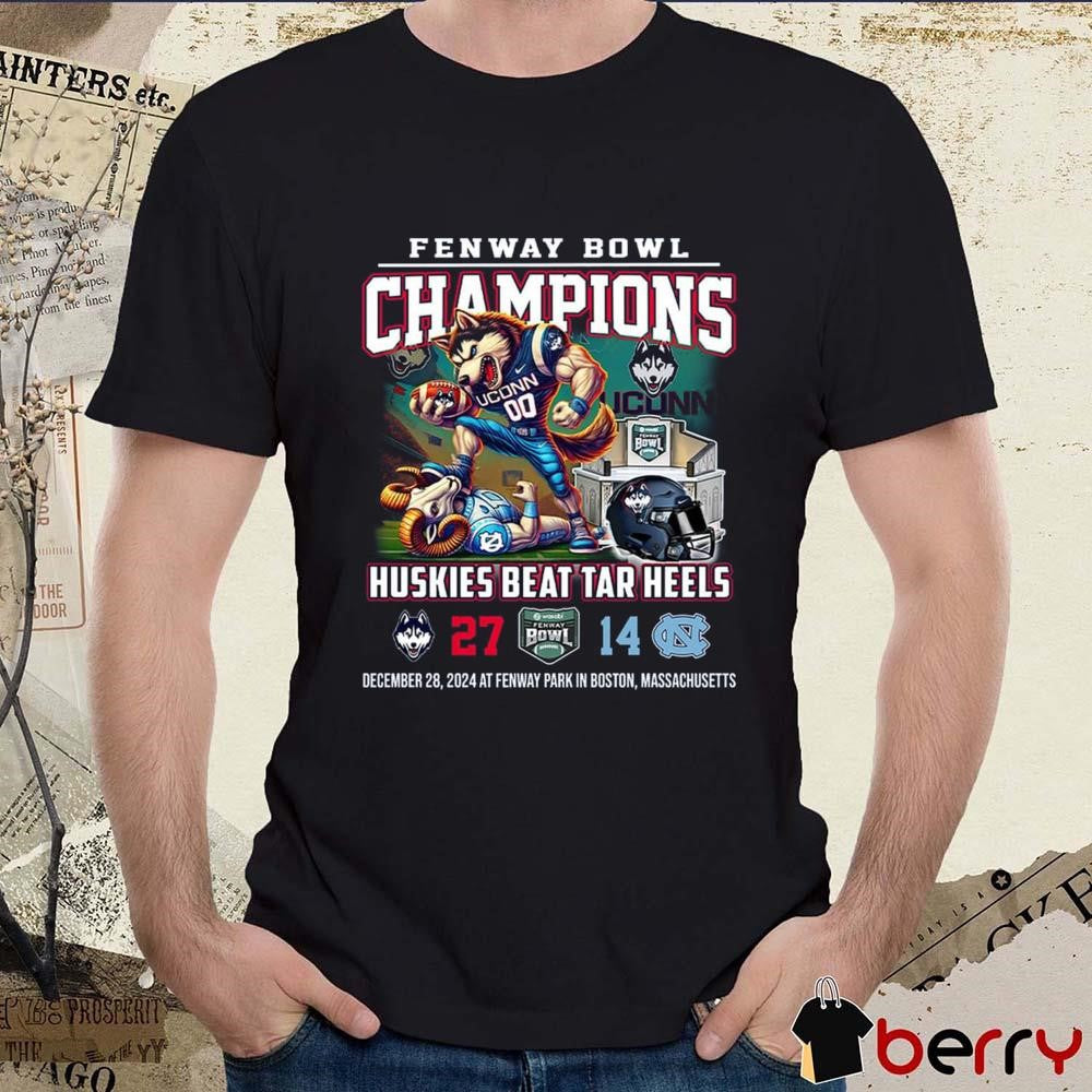 Uconn Huskies Beat Tar Heels Fenway Bowl 2024 Champions 27-14 Score Dec 28 At Fenway Park In Boston Massachusetts Mascot t-shirt
