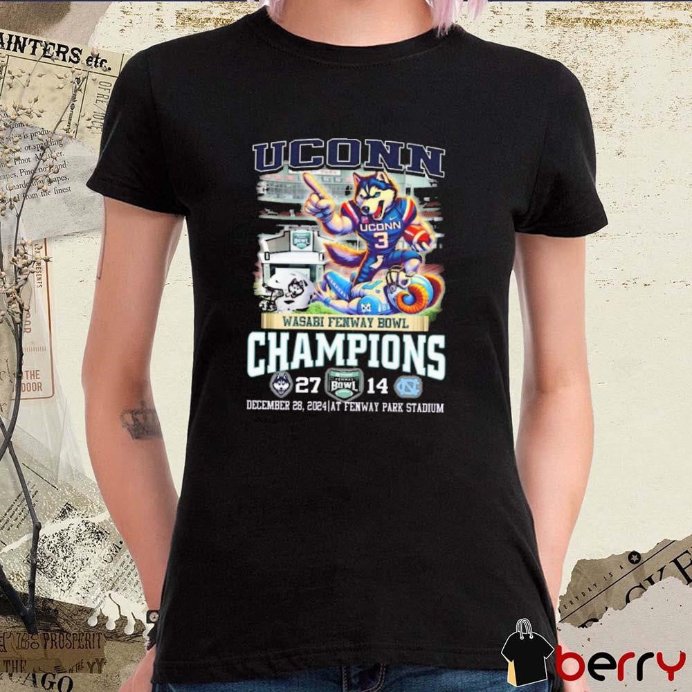 Uconn Huskies Vs North Carolina Tar Heels 27 – 17 Score Wasabi Fenway Bowl Champions Dec 28 2024 At Fenway Park Stadium Mascot t-shirt