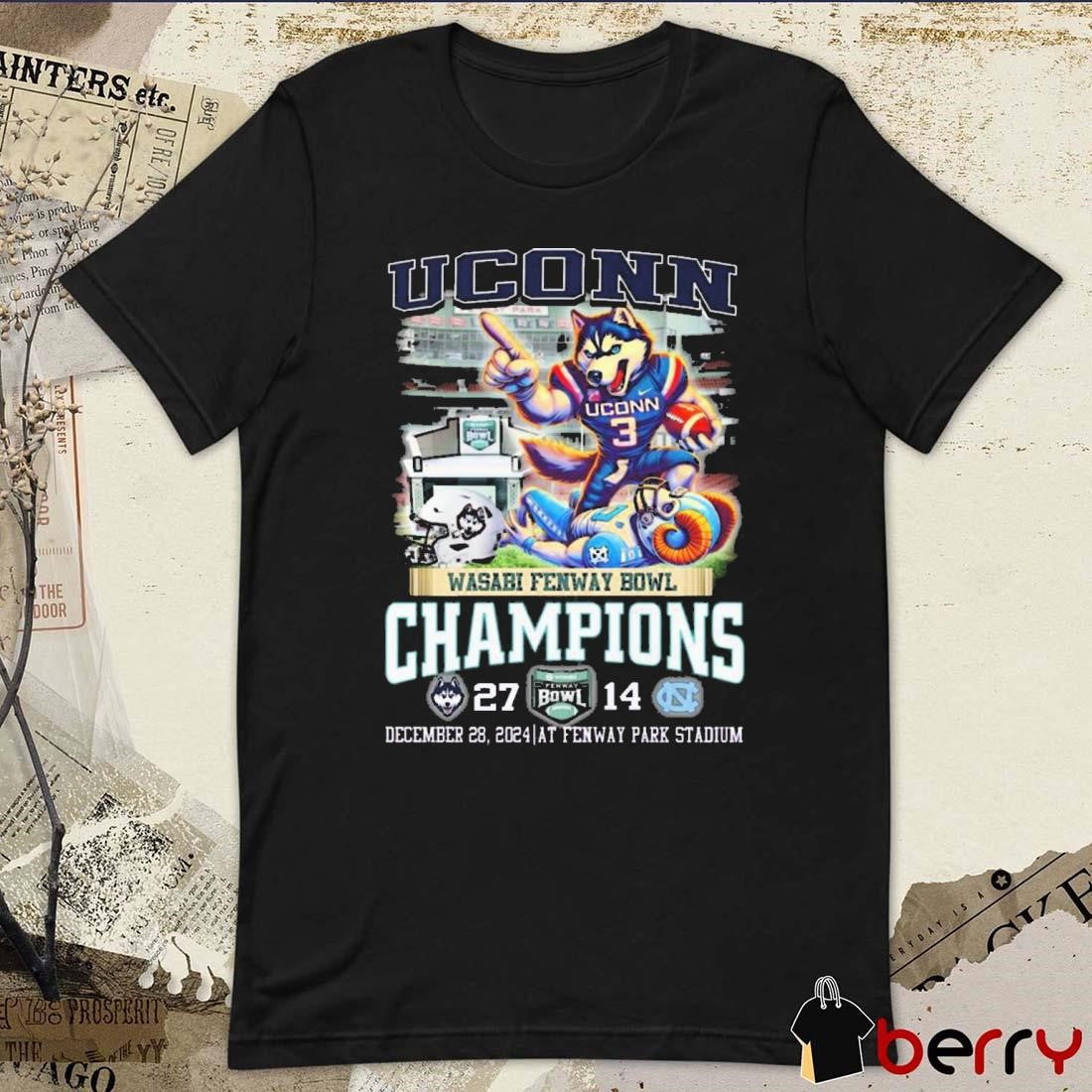 Uconn Huskies Vs North Carolina Tar Heels 27 – 17 Score Wasabi Fenway Bowl Champions Dec 28 2024 At Fenway Park Stadium Mascot t-shirt