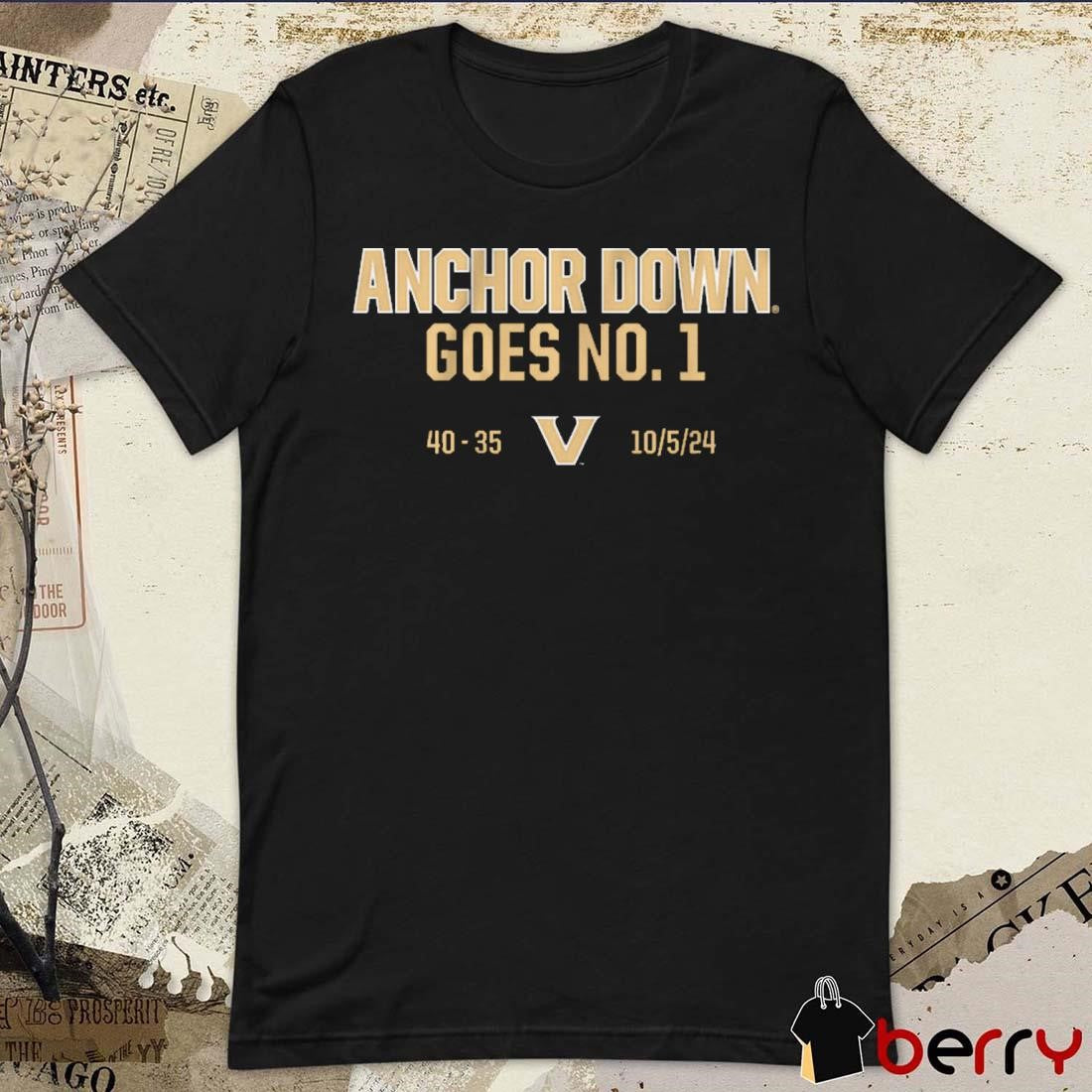 Vanderbilt Commodores Football Anchor Down Goes No. 1 t-shirt