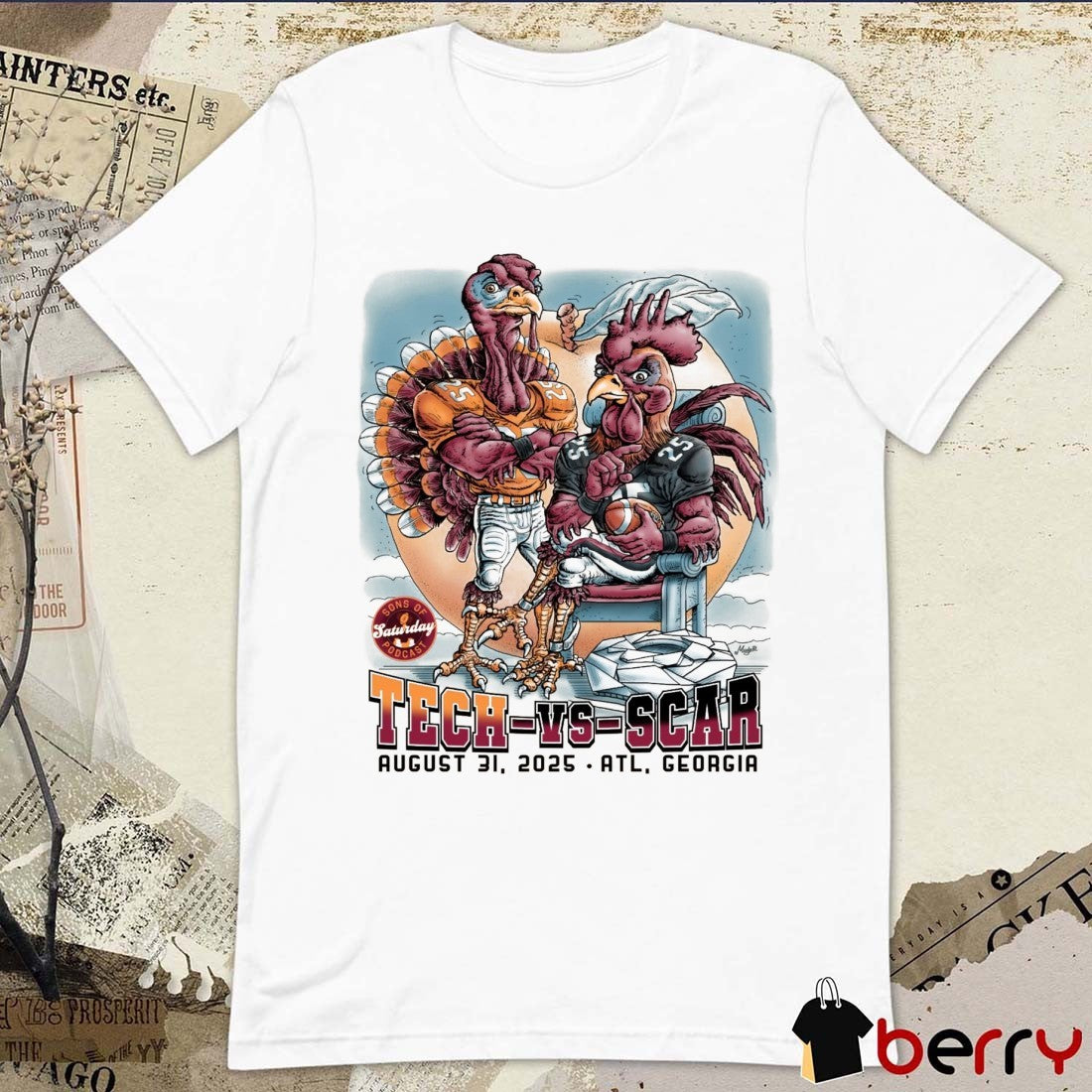 Virginia Tech Hokies Vs South Carolina Gamecocks August 31 2025 Atlanta Georgia Sons of Saturday Podcast t-shirt