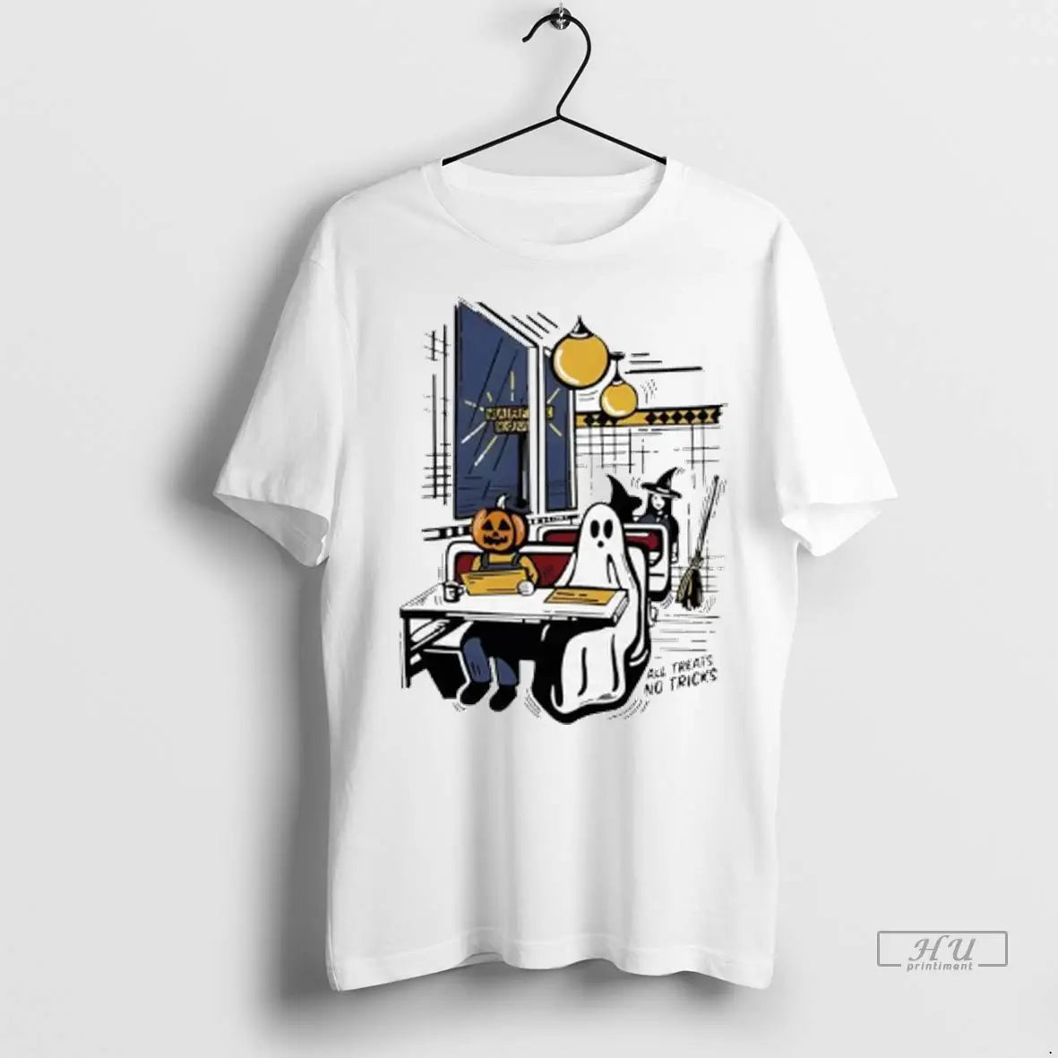 Official Waffle House Halloween All Treats No Tricks Characters Ladies T Shirt