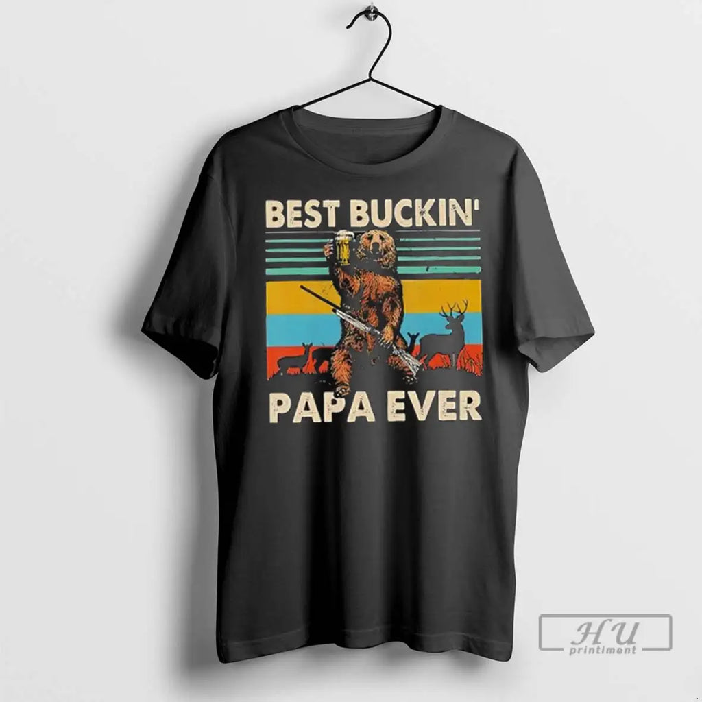 Officials Best Buckin Papa Ever Bear Vintage Black T Shirt